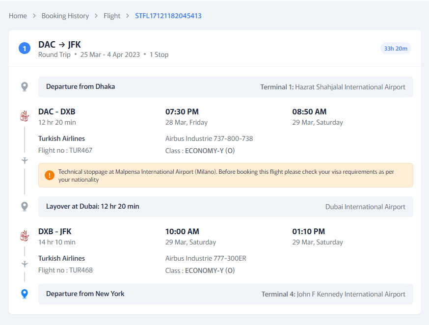 Booking History Page
